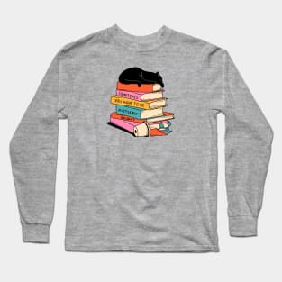 Books and Plant Black Cat in beige Long Sleeve T-Shirt